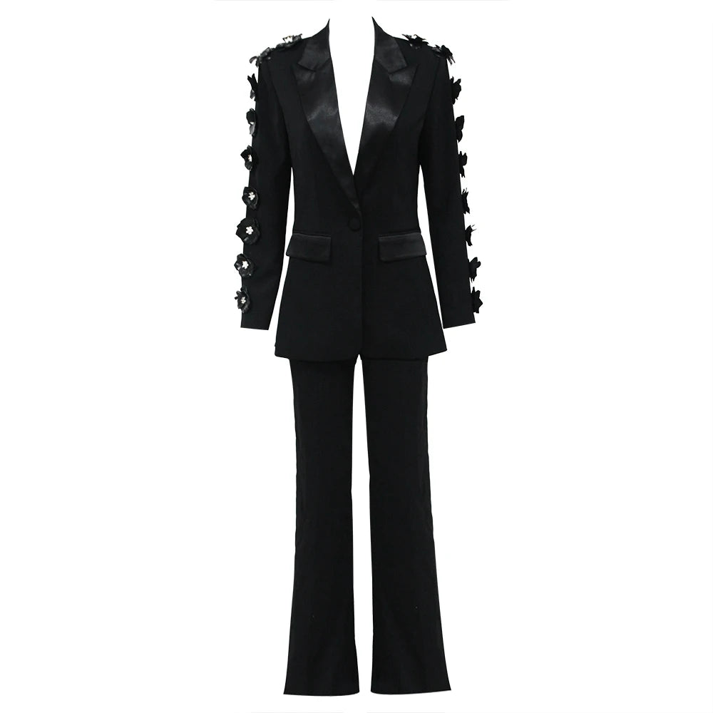 blazer and Pant Set With 3D Flower Suits