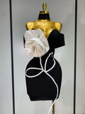 Sexy Off Shoulder White Flower Black Mini Dress