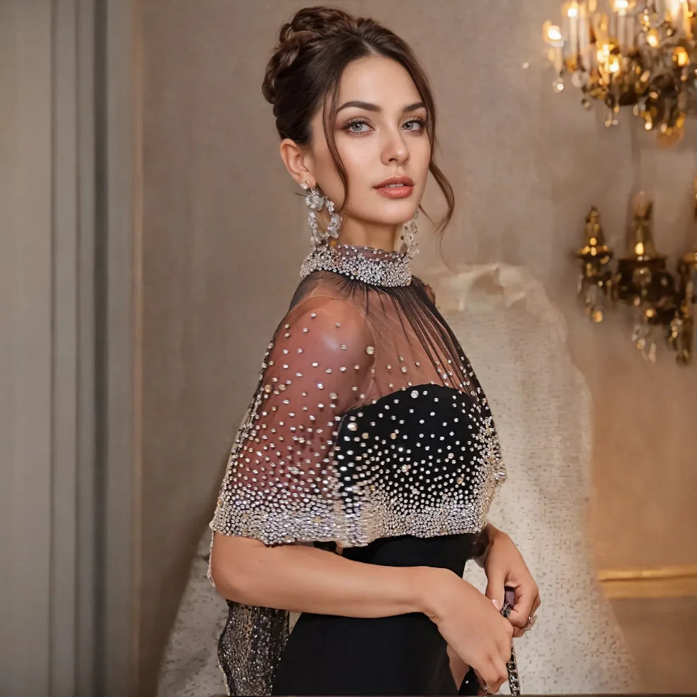 Luxury Black Mermaid Gown with Sparkling Diamond