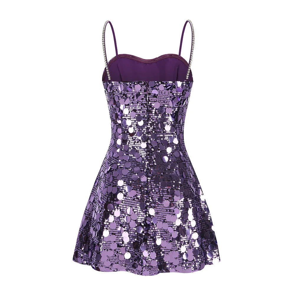Luxury Purple Sequin Party Dress