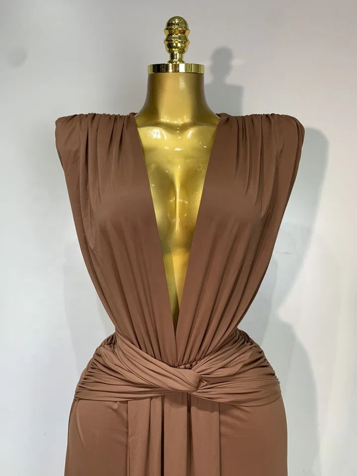 Deep V Neck Sleeveless Maxi Long Dress