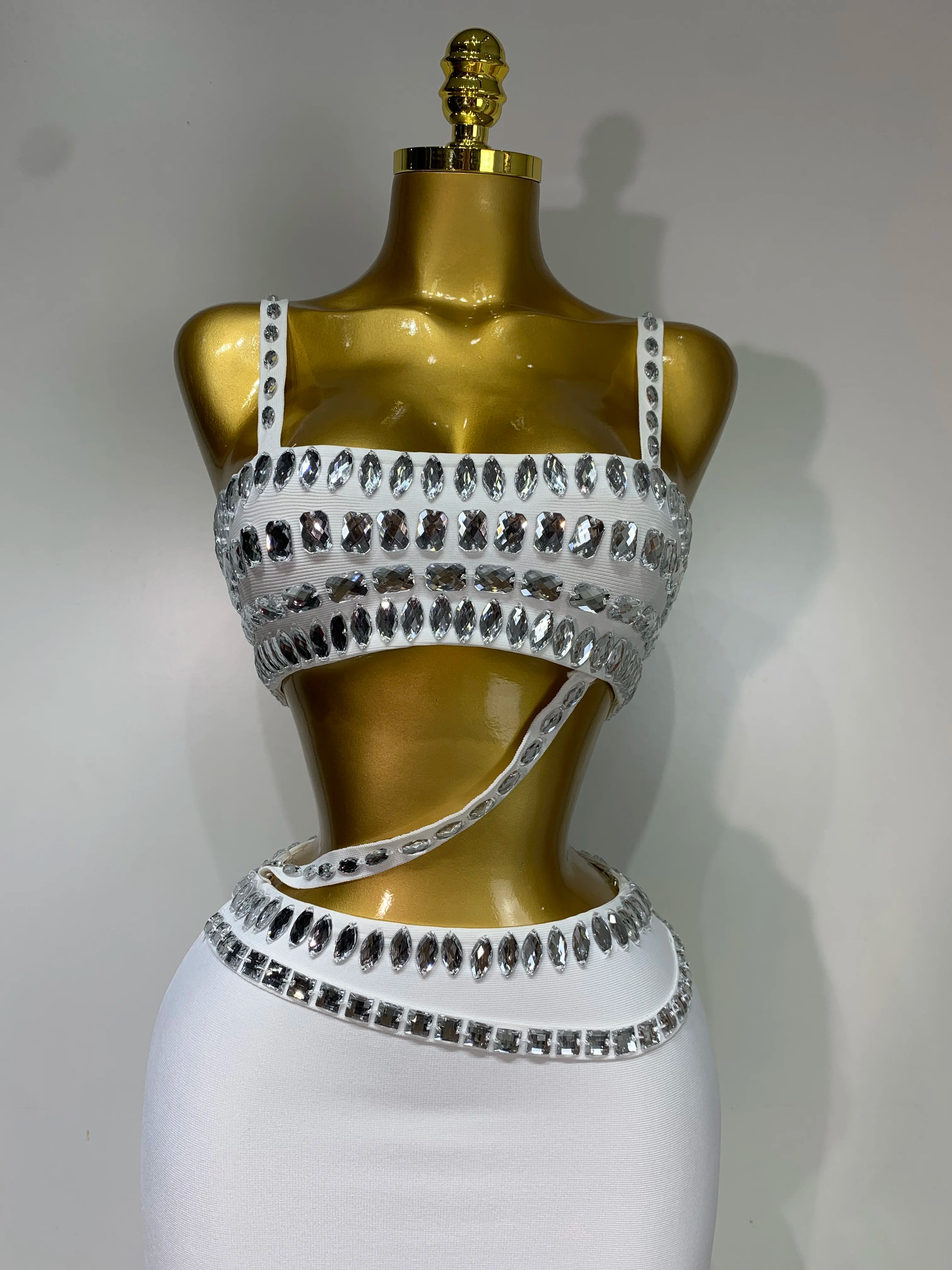 Long White Bandage Skirt Set Dress