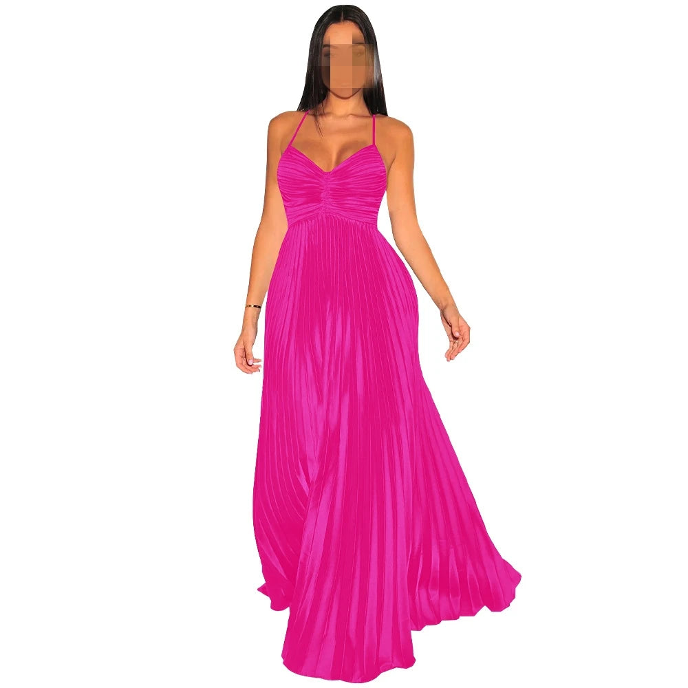 Gradient Pleated Evening Party Long Dresses