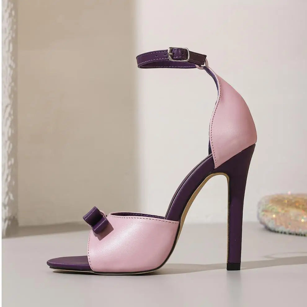 Pink Open Toe Ankle Wrap Stiletto Spiral Heels