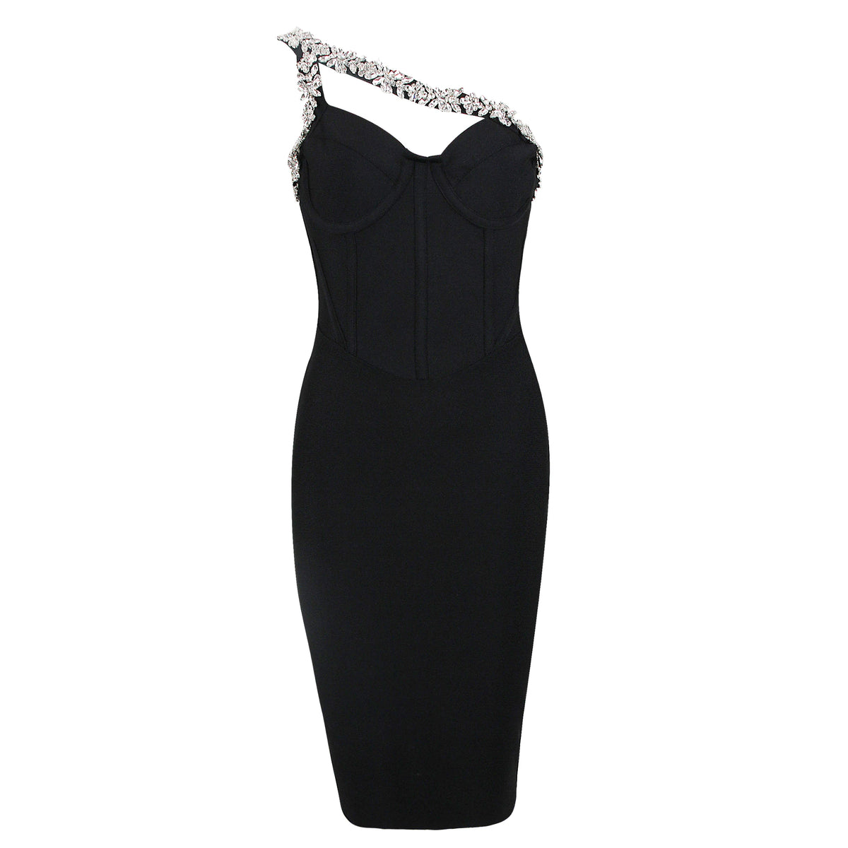 French Europe Style Rhinestones Slash Neck Bandage Dress