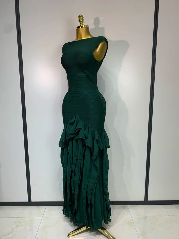 Dark Green Sleeveless Bandage Bodycon Knitted Dress