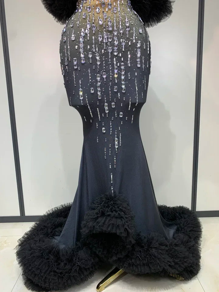 Off Shoulder Sparkly Rhinestone Maxi Long Dress