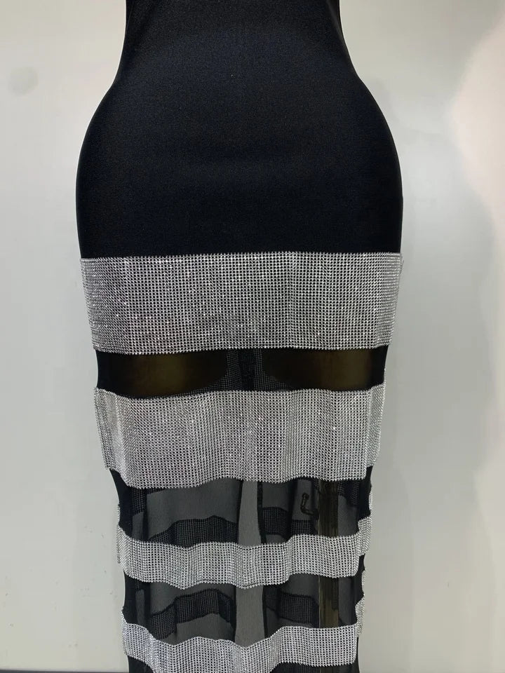 Strapless Mesh Bandage Bodycon Long Sexy Dress