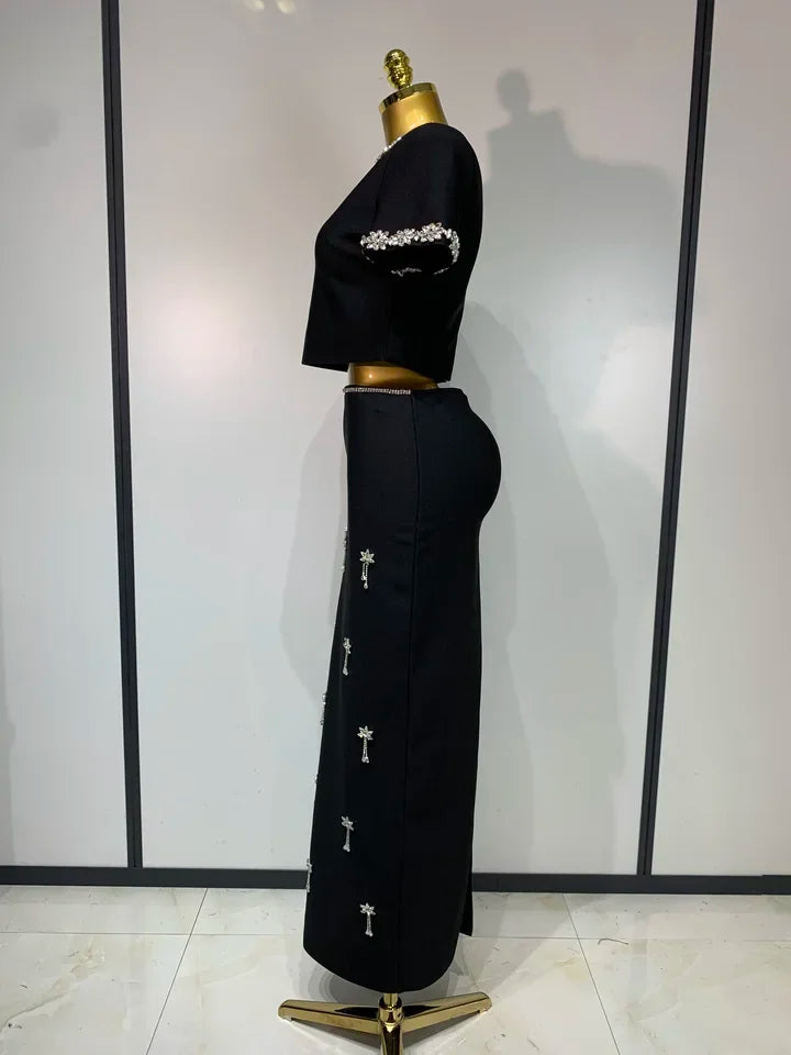 Two Piece Set Bandage Bodycon Long Dress