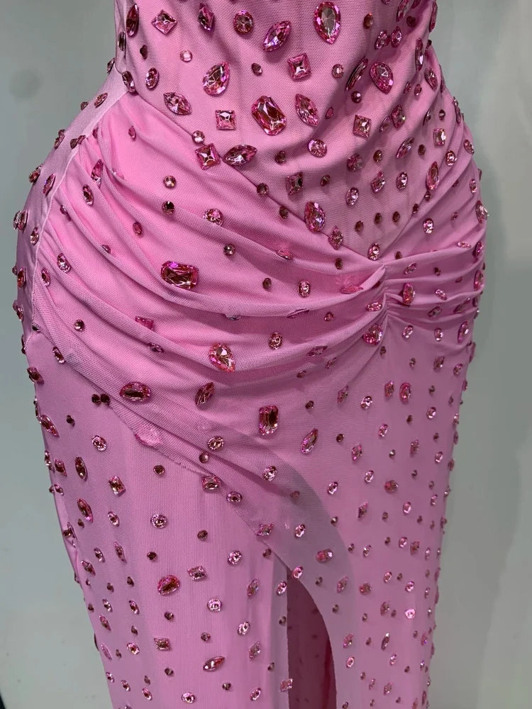 Women Sparkly Pink Crystal Dress