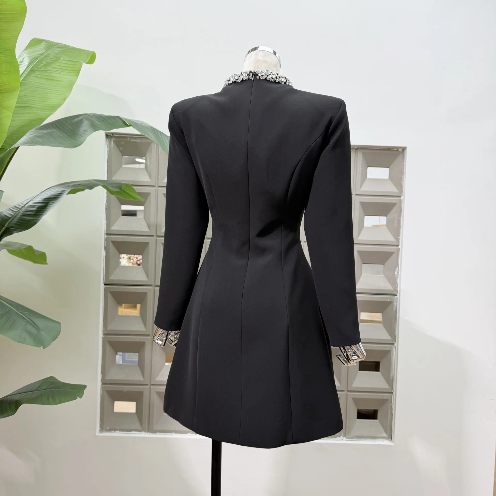 Diamond Square Neck Long Sleeve Slim Fit Dress