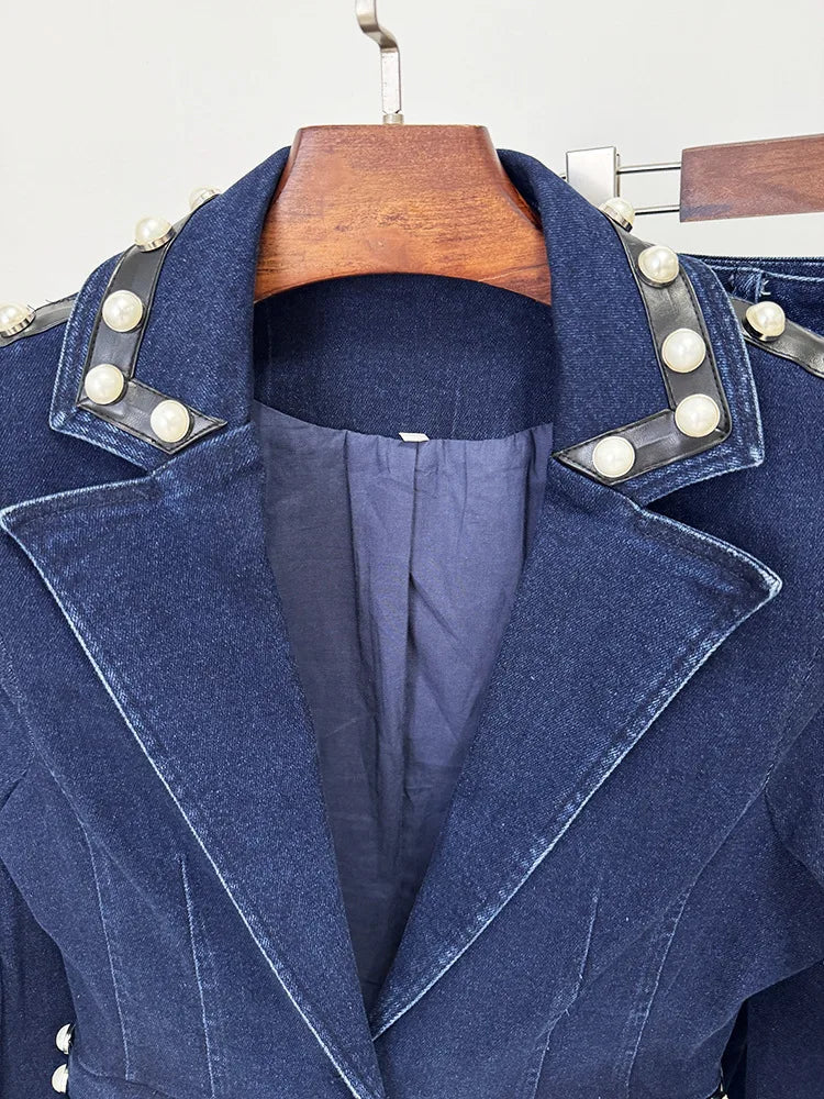 Meetings Parties Formal Denim Blazer Jacket Two Piece Set
