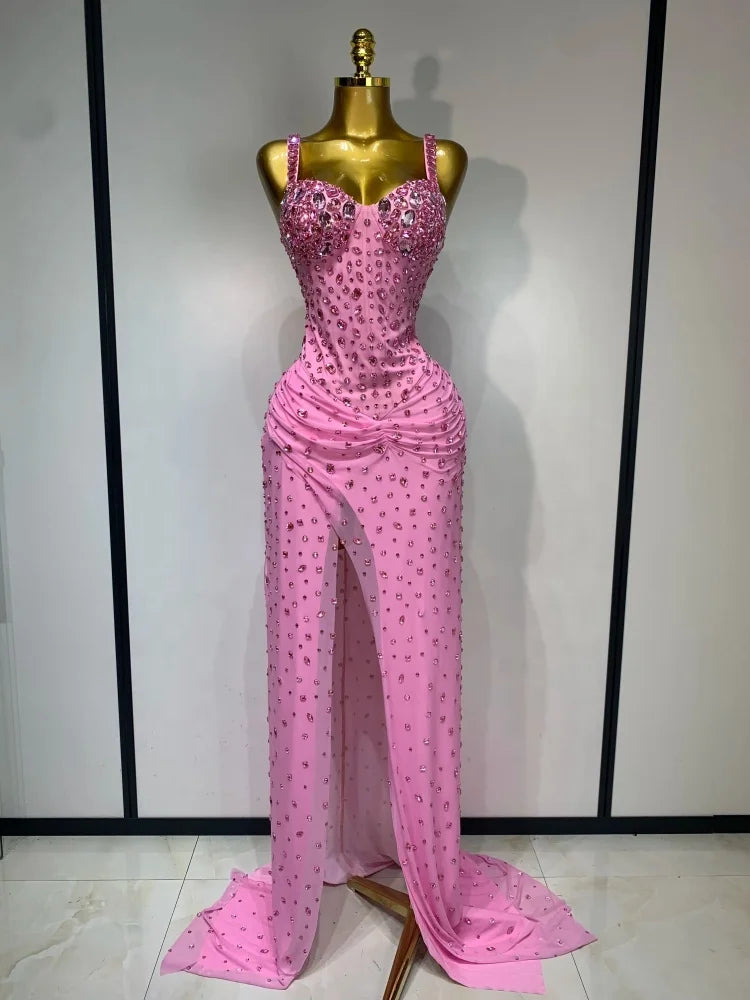 Women Sparkly Pink Crystal Dress
