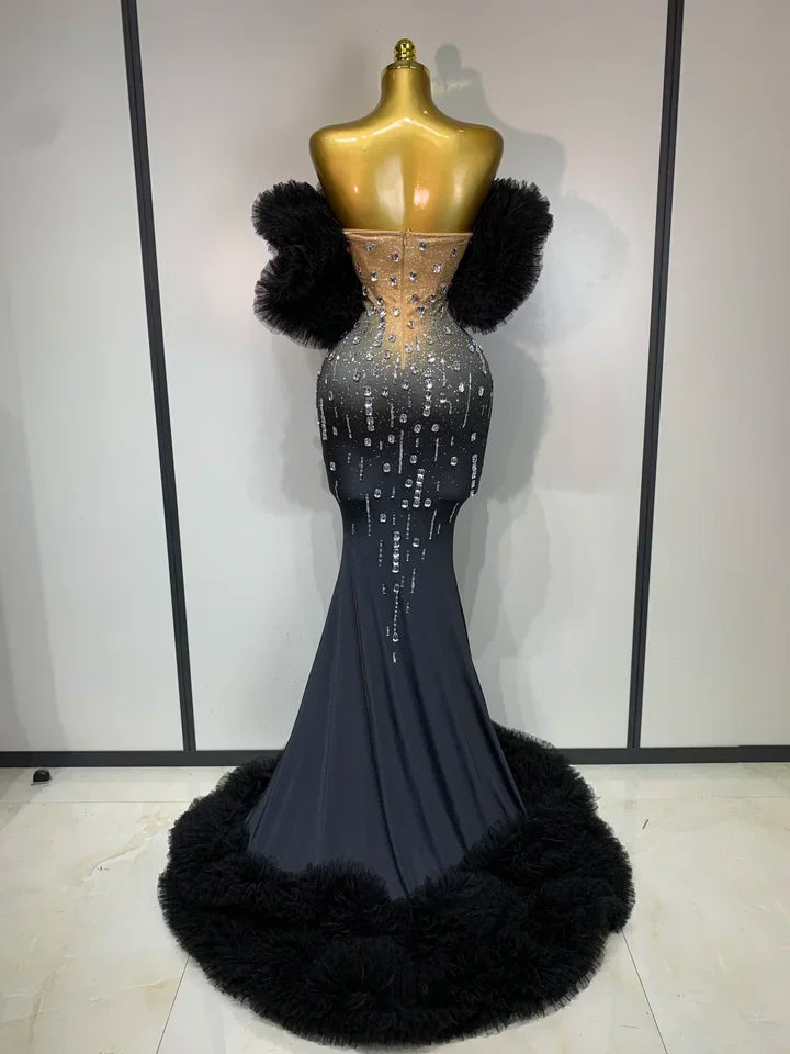 Off Shoulder Sparkly Rhinestone Maxi Long Dress