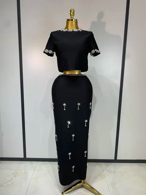 Two Piece Set Bandage Bodycon Long Dress