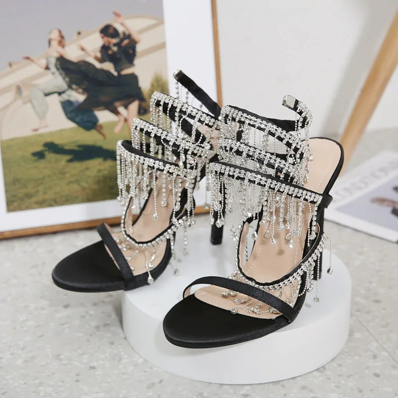 Stiletto Rhinestone Pendant Tassel Heels
