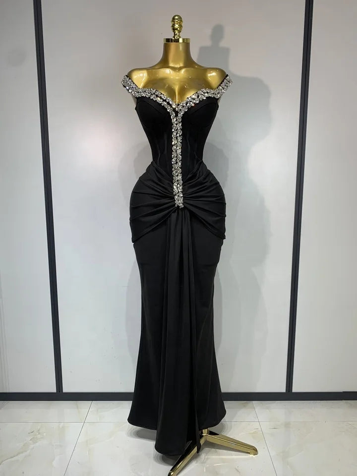 Off Shoulder Shining Diamond Bandage Bodycon Long Dress