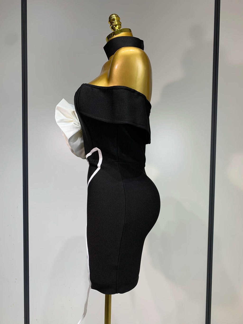 Sexy Off Shoulder White Flower Black Mini Dress