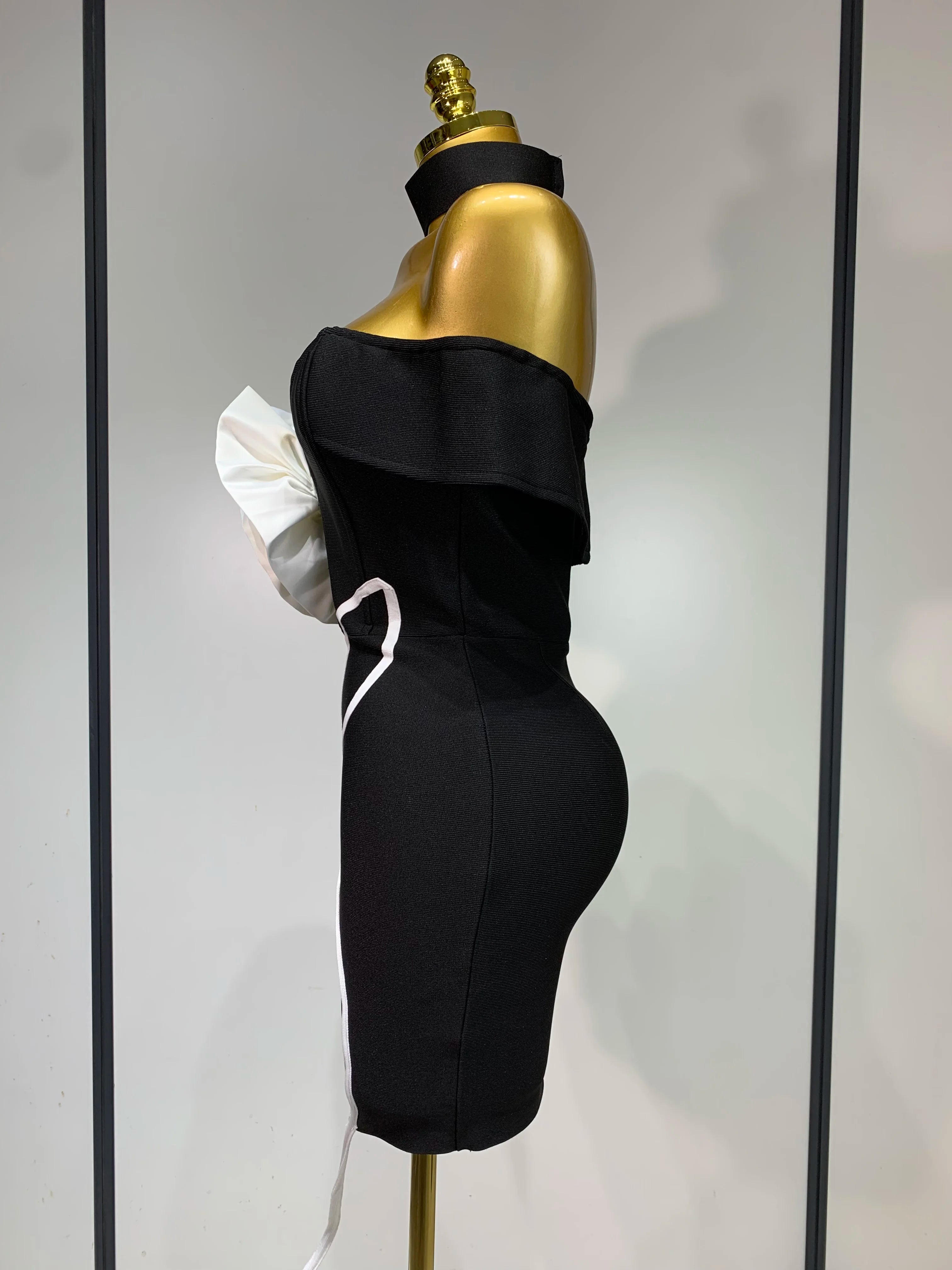 Sexy Off Shoulder White Flower Black Mini Dress