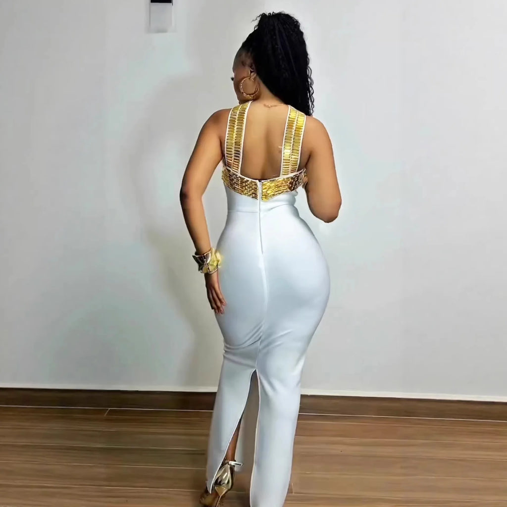 Neck Diamond Maxi Dress