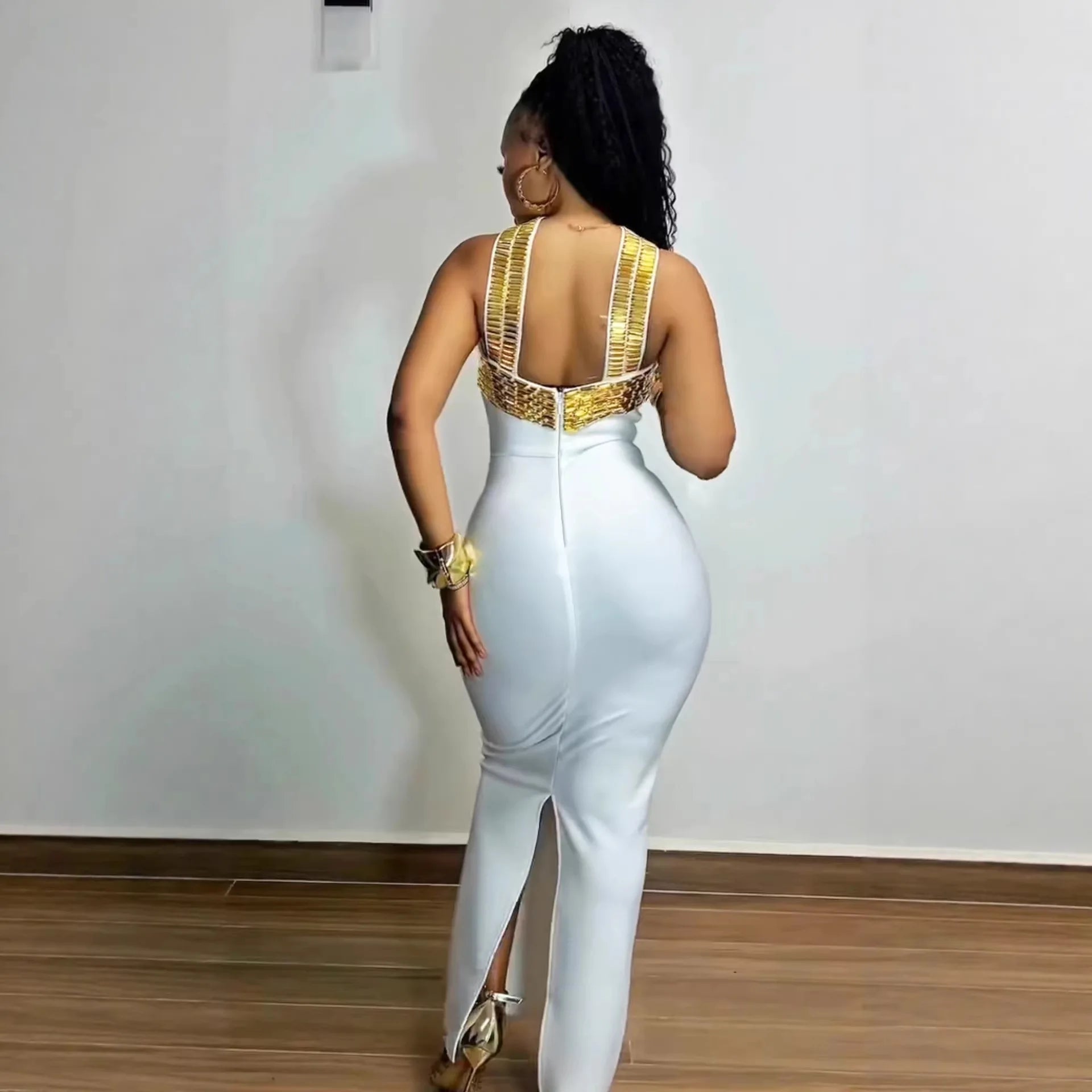 Neck Diamond Maxi Dress