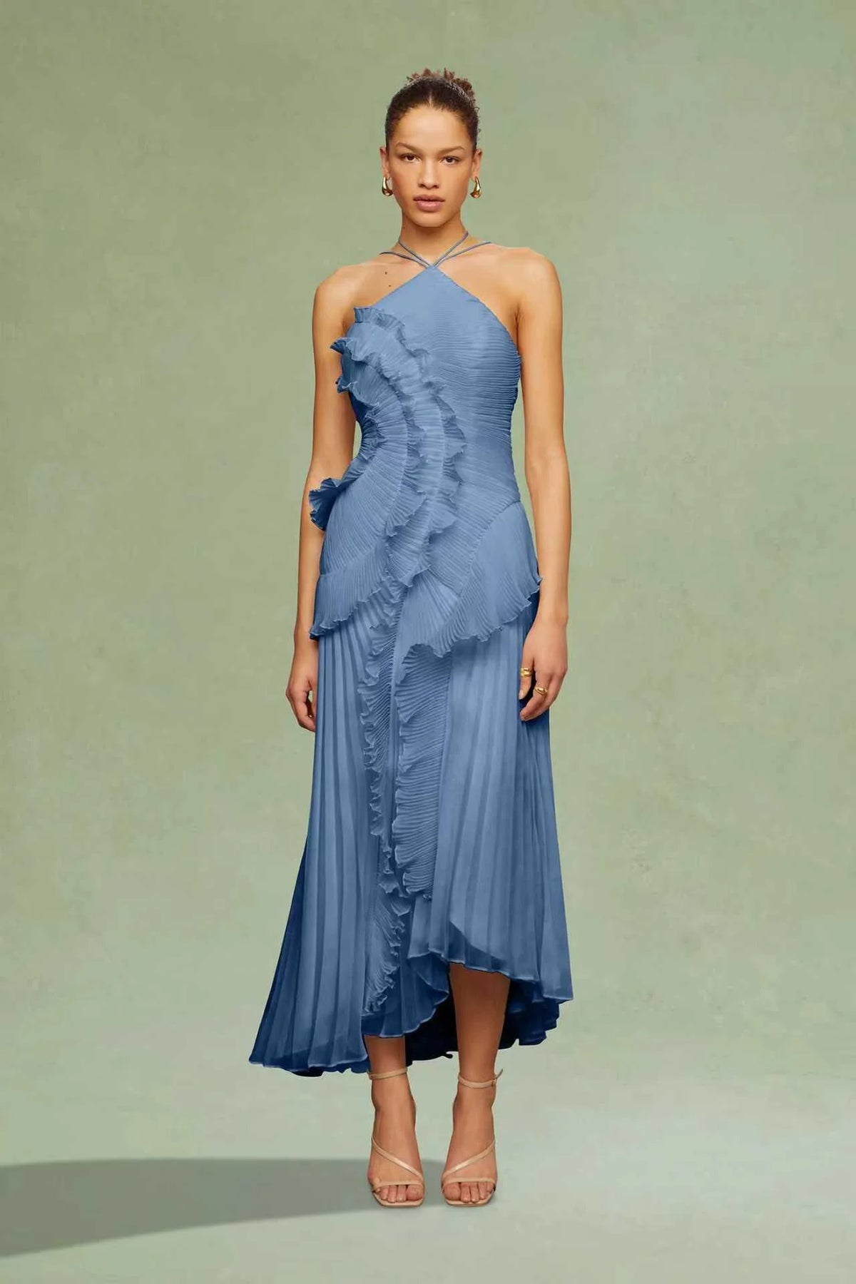 Ruffled Slim Halter Elegant Long Dress