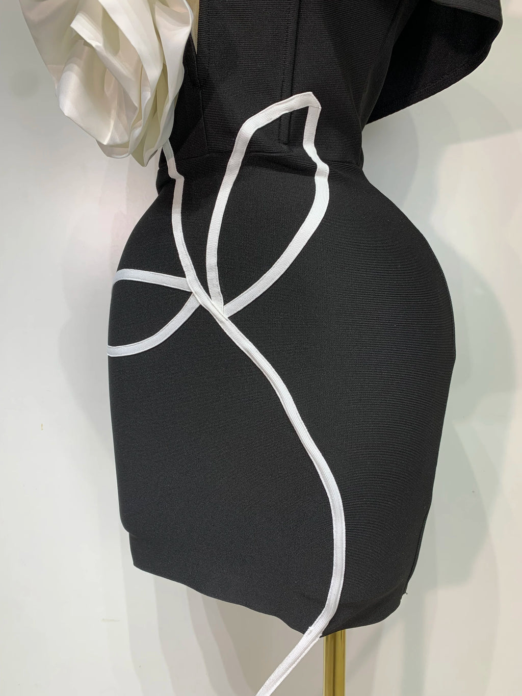 Sexy Off Shoulder White Flower Black Mini Dress