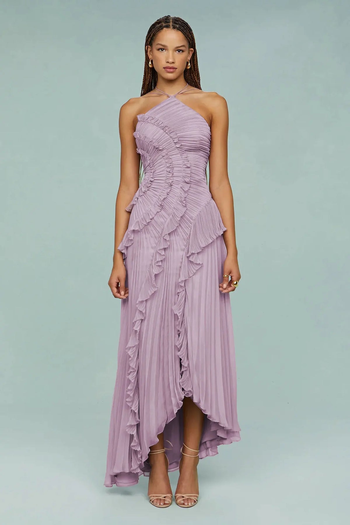 Ruffled Slim Halter Elegant Long Dress