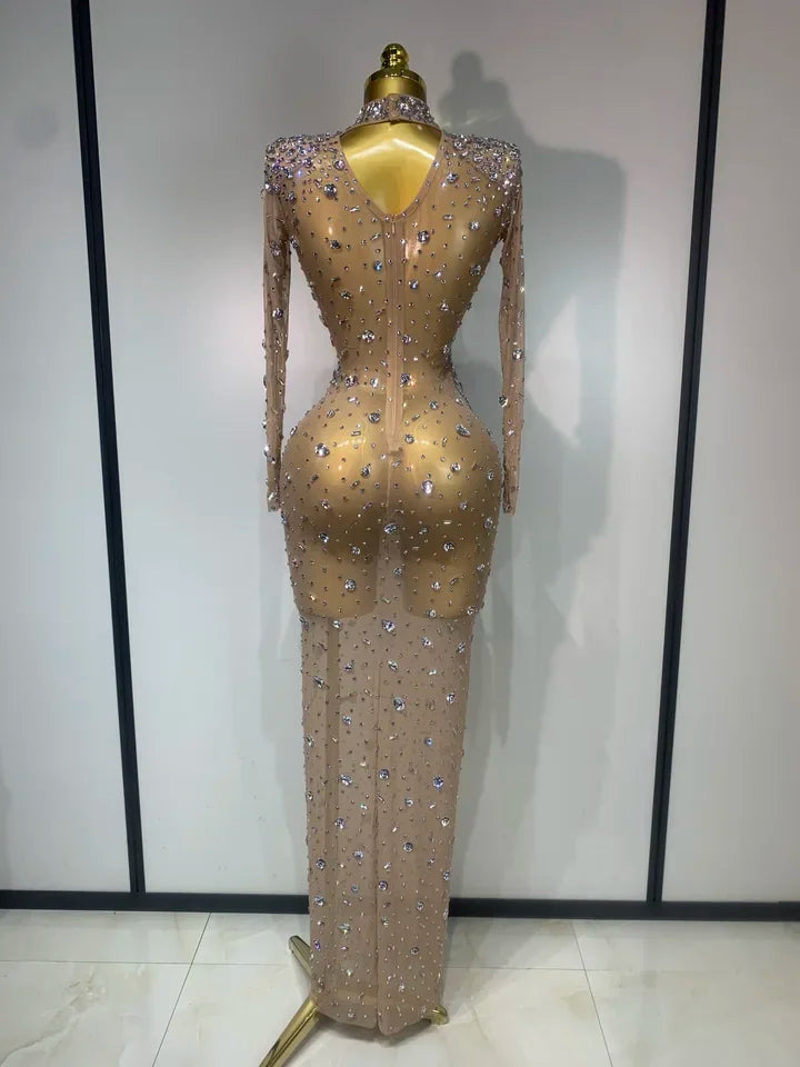 Sparkly Diamonds Mesh See Through Bodycon Dress