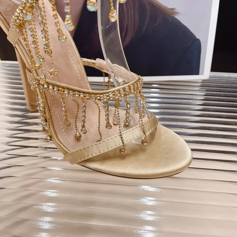 Stiletto Rhinestone Pendant Tassel Heels