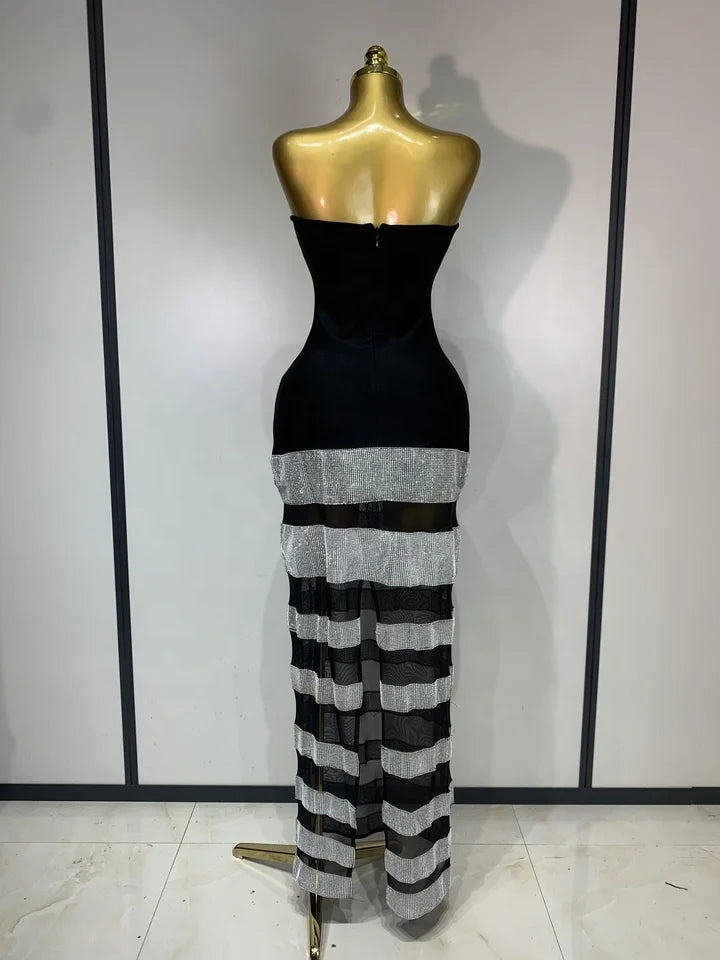 Strapless Mesh Bandage Bodycon Long Sexy Dress