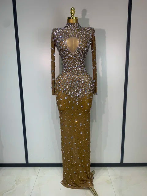 Sparkly Diamonds Mesh See Through Bodycon Dress