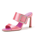 Rhinestone Buckle Slip on Satin High Heel
