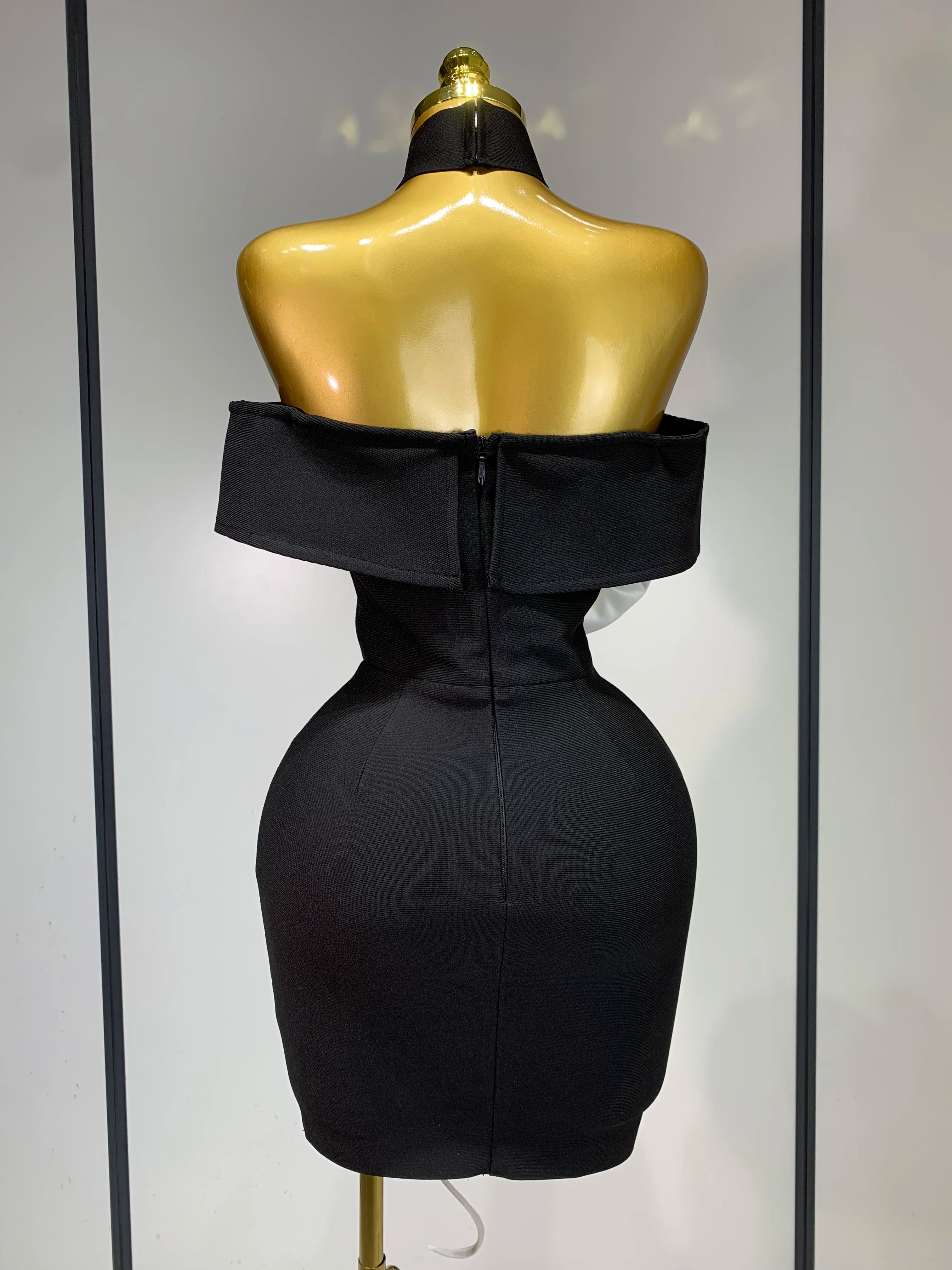 Sexy Off Shoulder White Flower Black Mini Dress