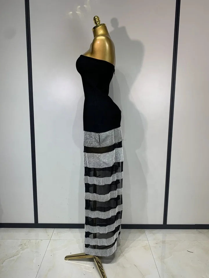 Strapless Mesh Bandage Bodycon Long Sexy Dress