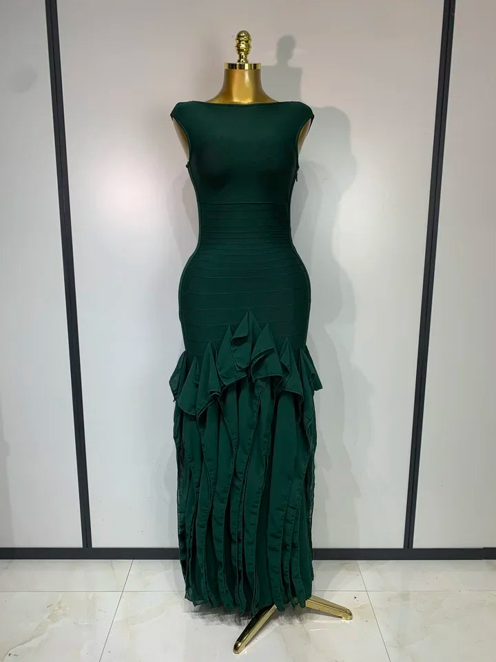 Dark Green Sleeveless Bandage Bodycon Knitted Dress