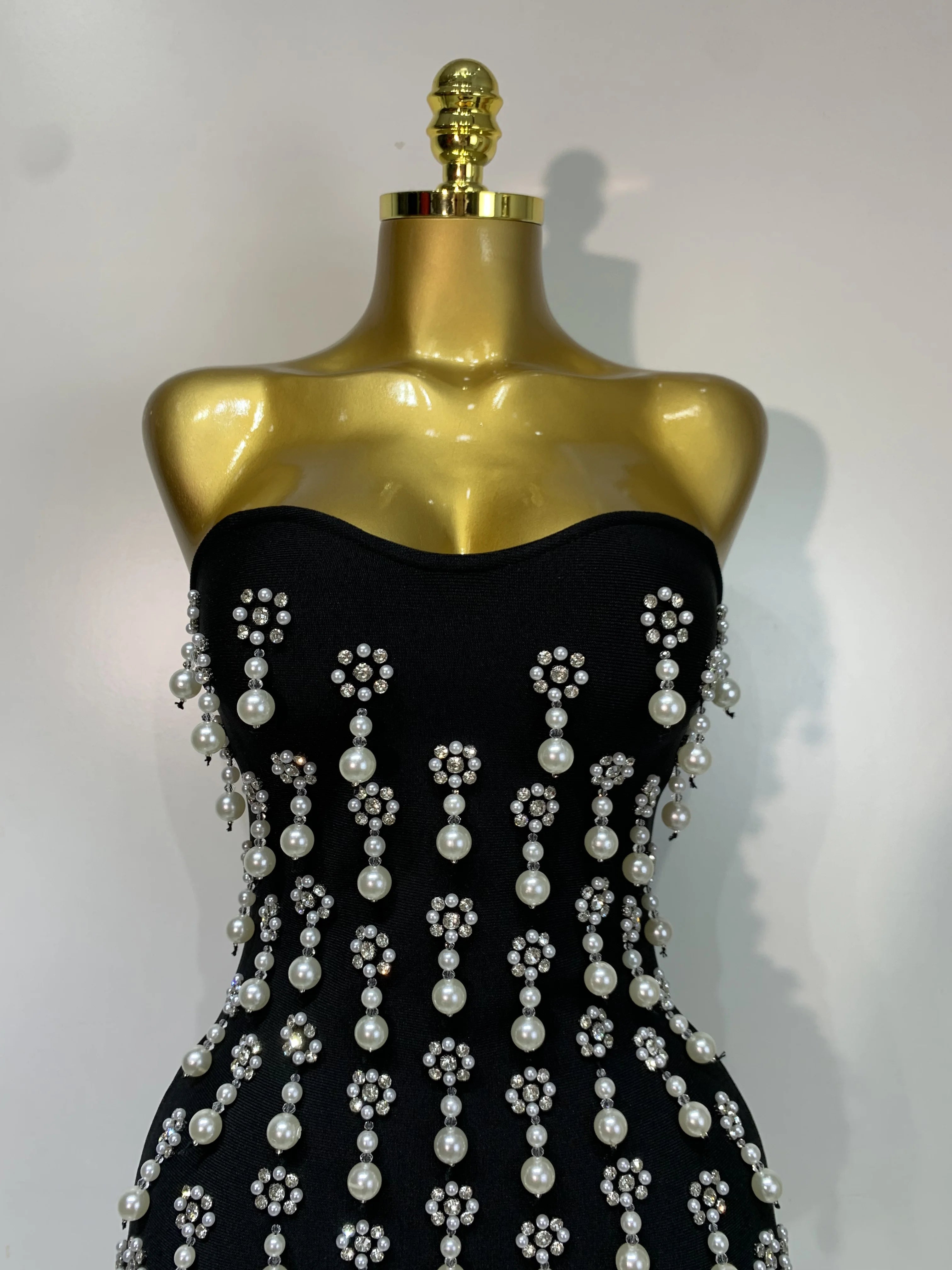 Pearl Rhinestones Bodycon Mini Dress
