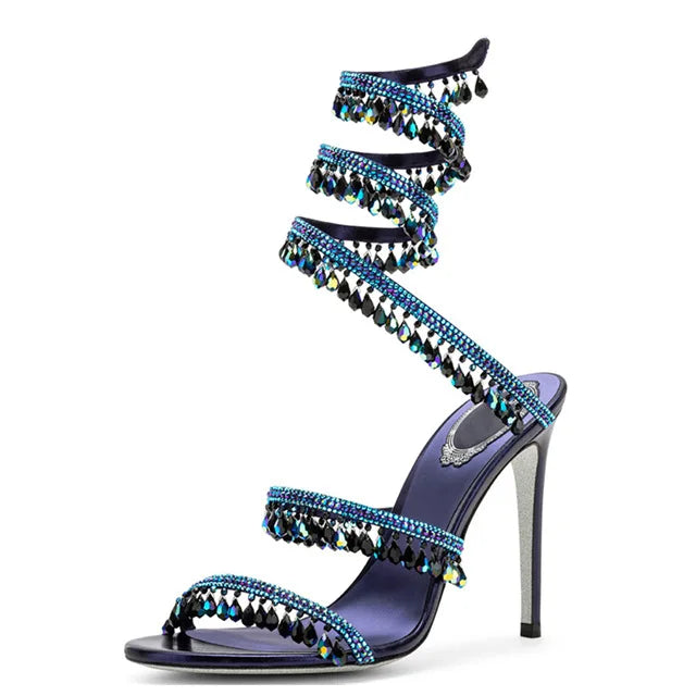 Open Toe Ankle Wrap Stiletto Spiral Heels