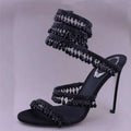 Open Toe Ankle Wrap Stiletto Spiral Heels