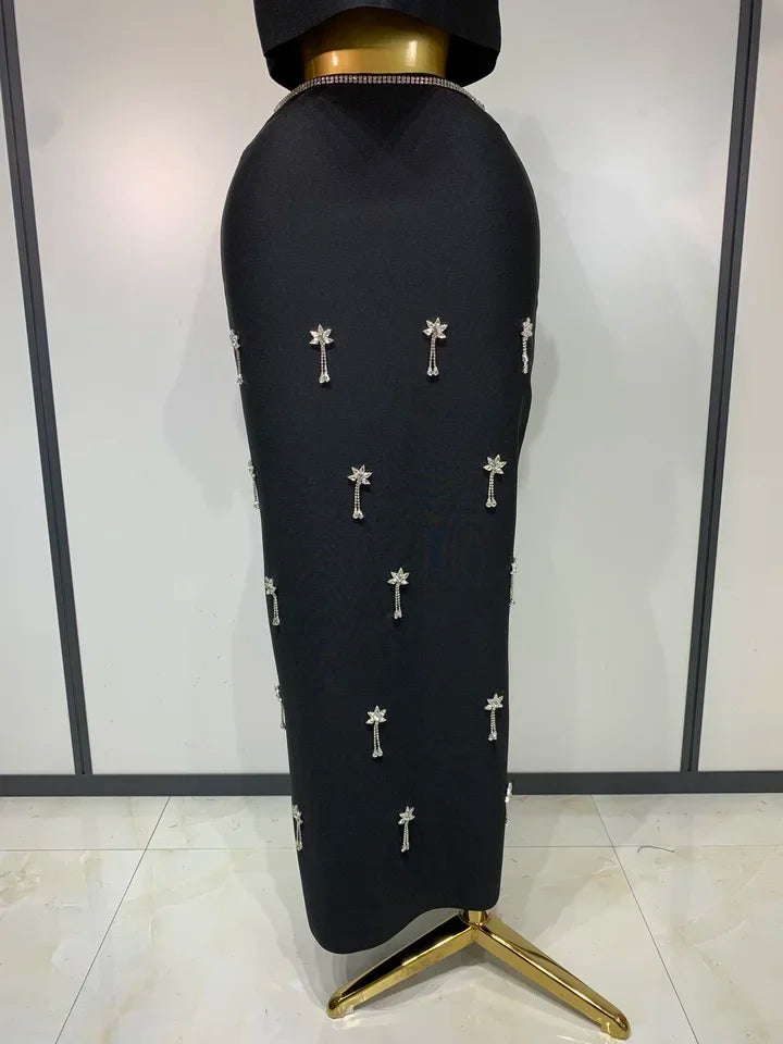 Two Piece Set Bandage Bodycon Long Dress