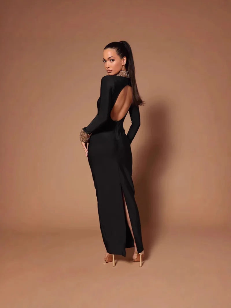 Solid Color Backless Slim Fit Cashmere Maxi Dress