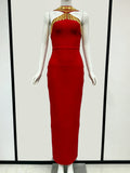 Neck Diamond Maxi Dress