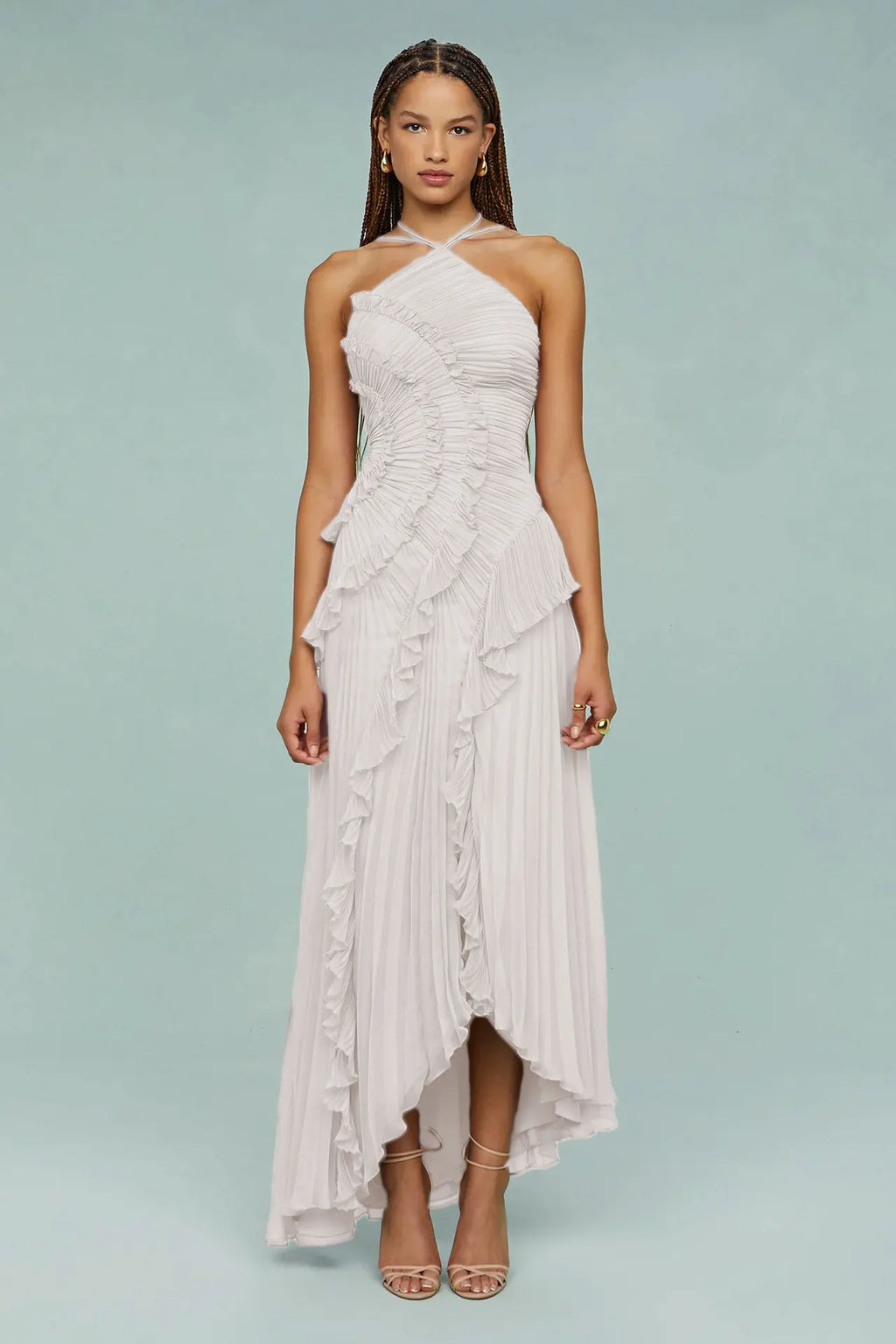 Ruffled Slim Halter Elegant Long Dress