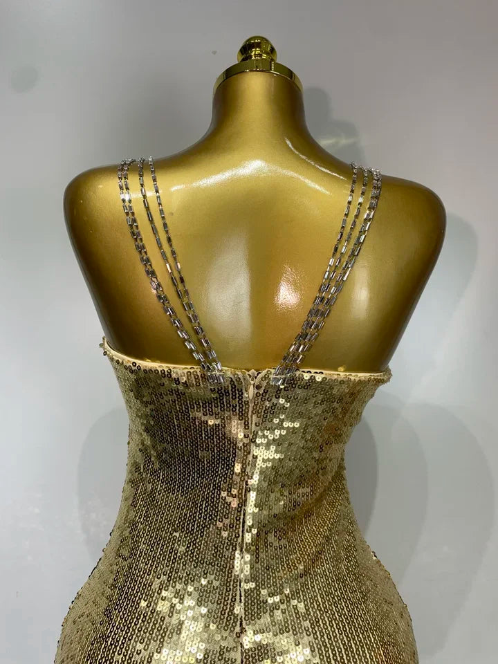 Backless Silver Gold Glitter Sequins Maxi Long Dress Sexy