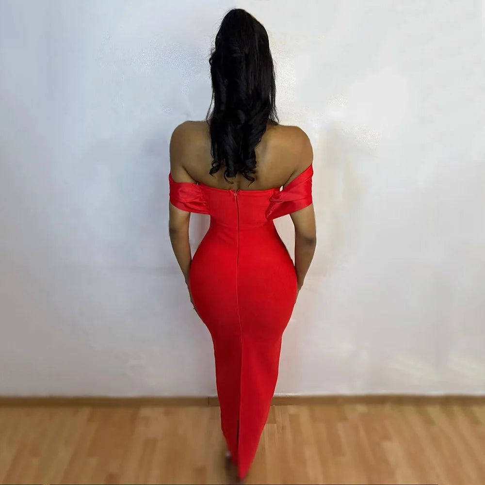 Rhinestone Off-Shoulder Satin Patchwork Bandage Dress