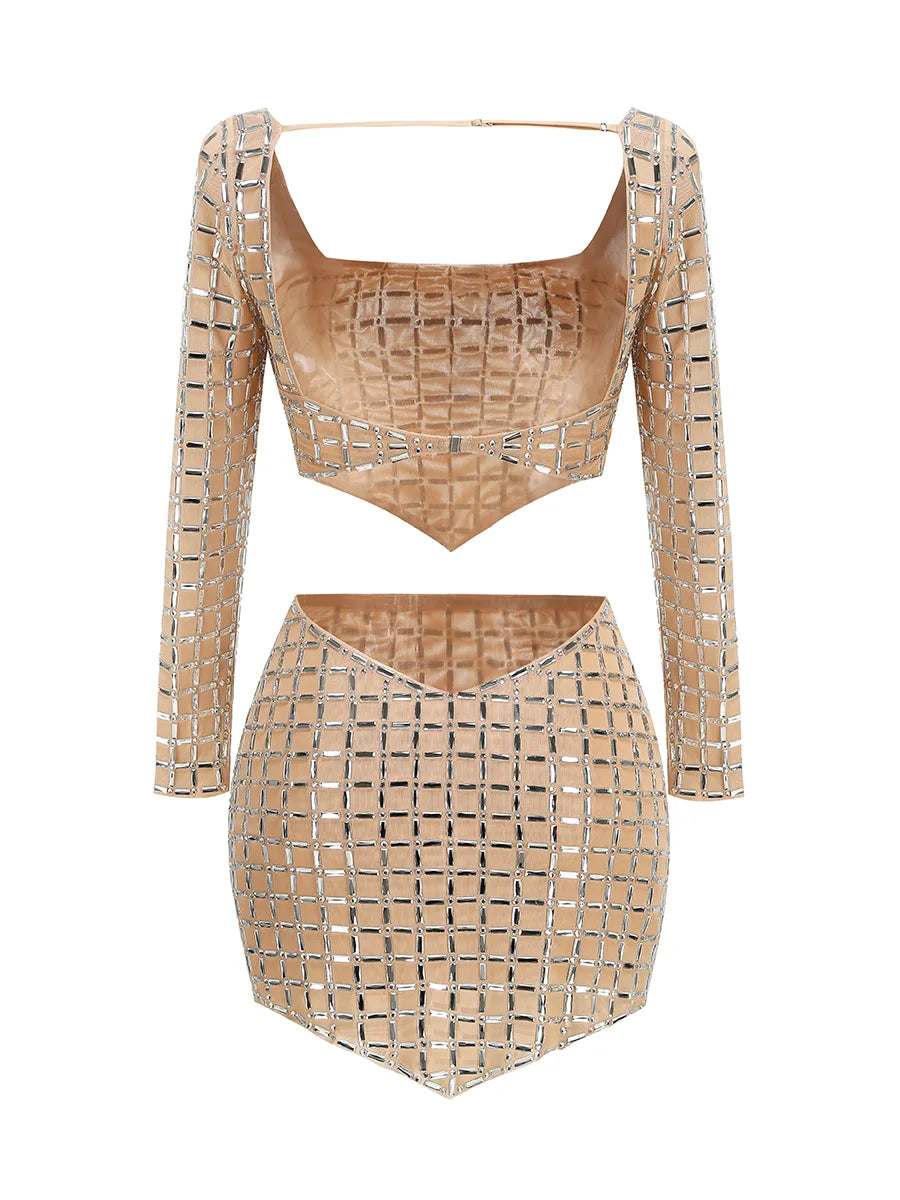 Sexy Party Wear Summer Sets Crystal Top and Mini Skirt
