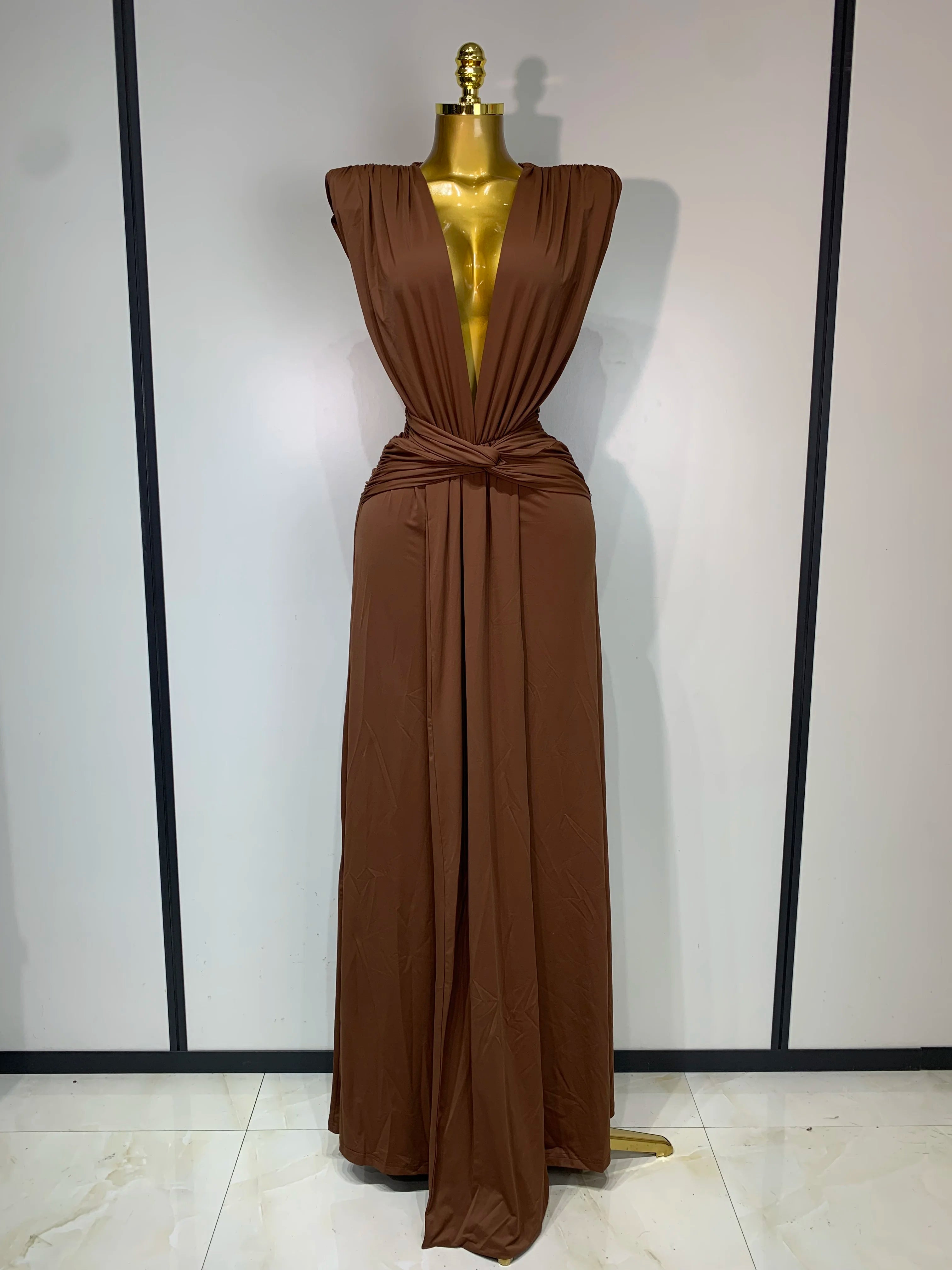 Deep V Neck Sleeveless Maxi Long Dress