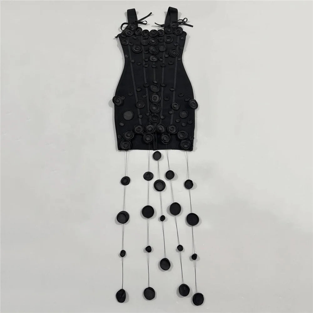 3D Flowers Tassel Bandage Dress