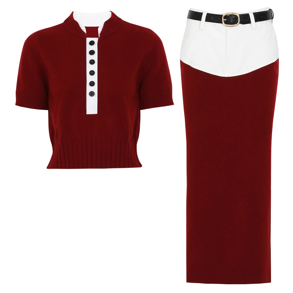 Tops Midi Skirt Women Knit 2pcs
