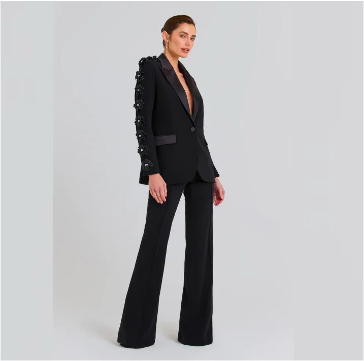 blazer and Pant Set With 3D Flower Suits